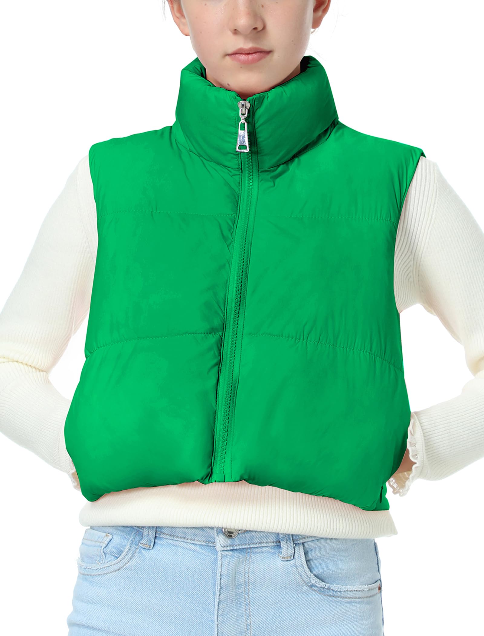 EXARUS Girls Puffer Vest Cropped Puffy Teen Water Resistant 6-14Y