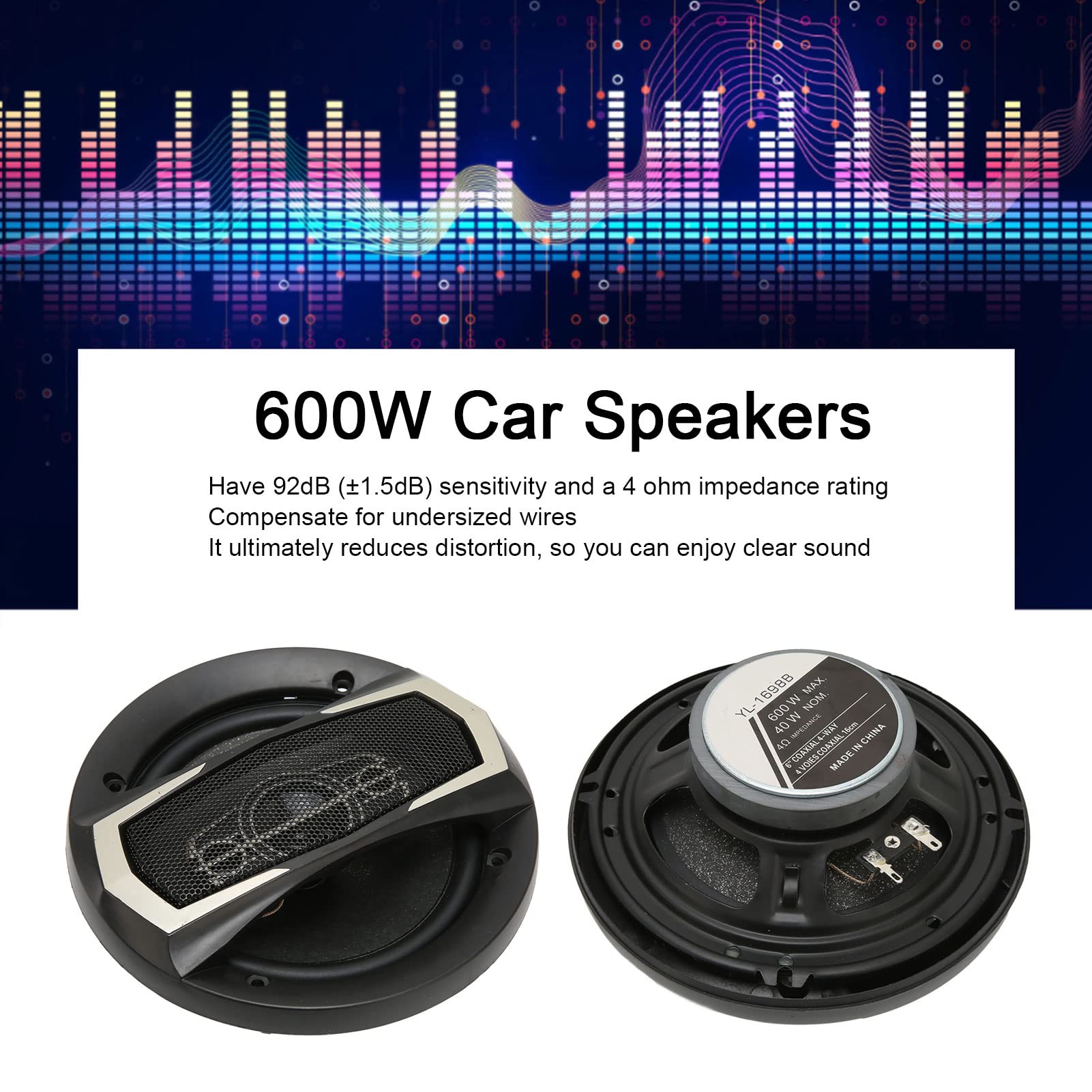 Głośnik samochodowy 600 W, koncentryczne głośniki samochodowe z 6-calowym dźwiękiem stereo, system wysokiego i niskiego dźwięku do modyfikacji samochodu, zaawansowane rozpraszanie ciepła