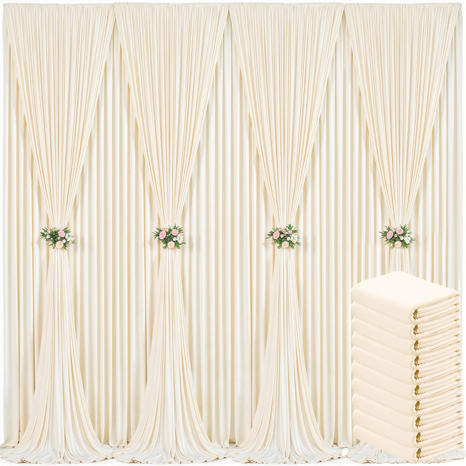 40ft x 10ft Ivory Backdrop Curtain for Wedding Ivory Wrinkle Free Backdrop Drapes Panels for Parties Baby Shower Bridal Shower Birthday Photo Photography Polyester Fabric Background Decoration — view 74