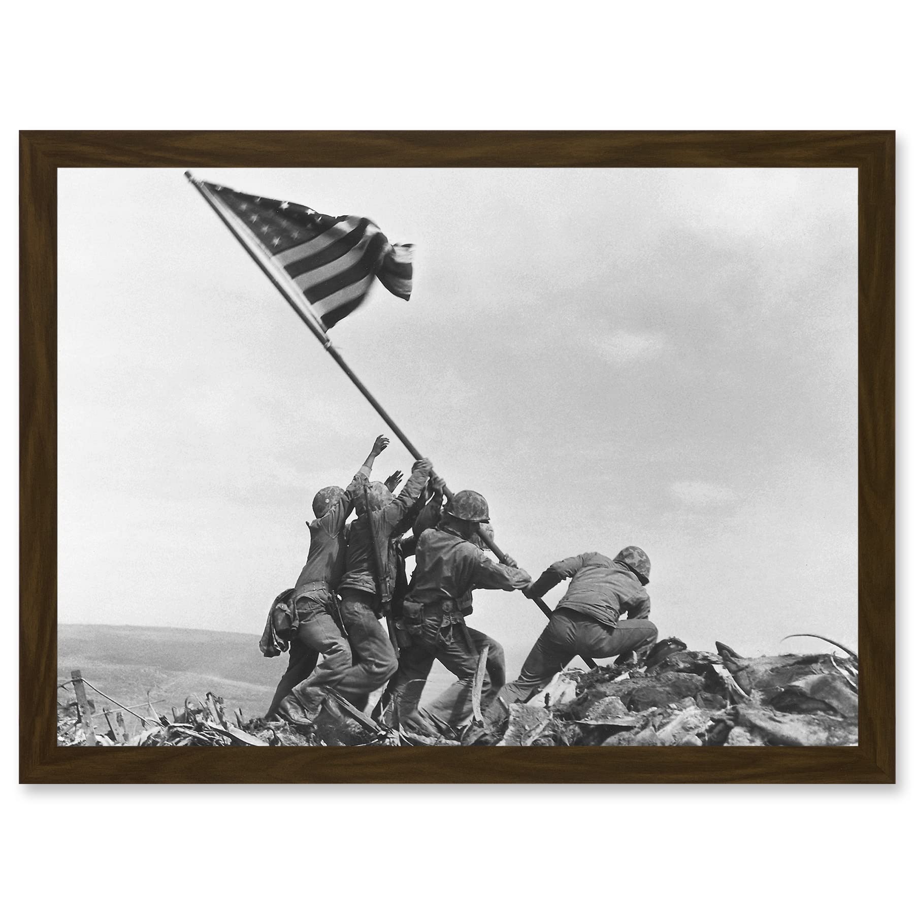 Artery8 Rosenthal Raising Flag Iwo Jima Iconic WWII Photo A4 Artwork Framed Wall Art Print