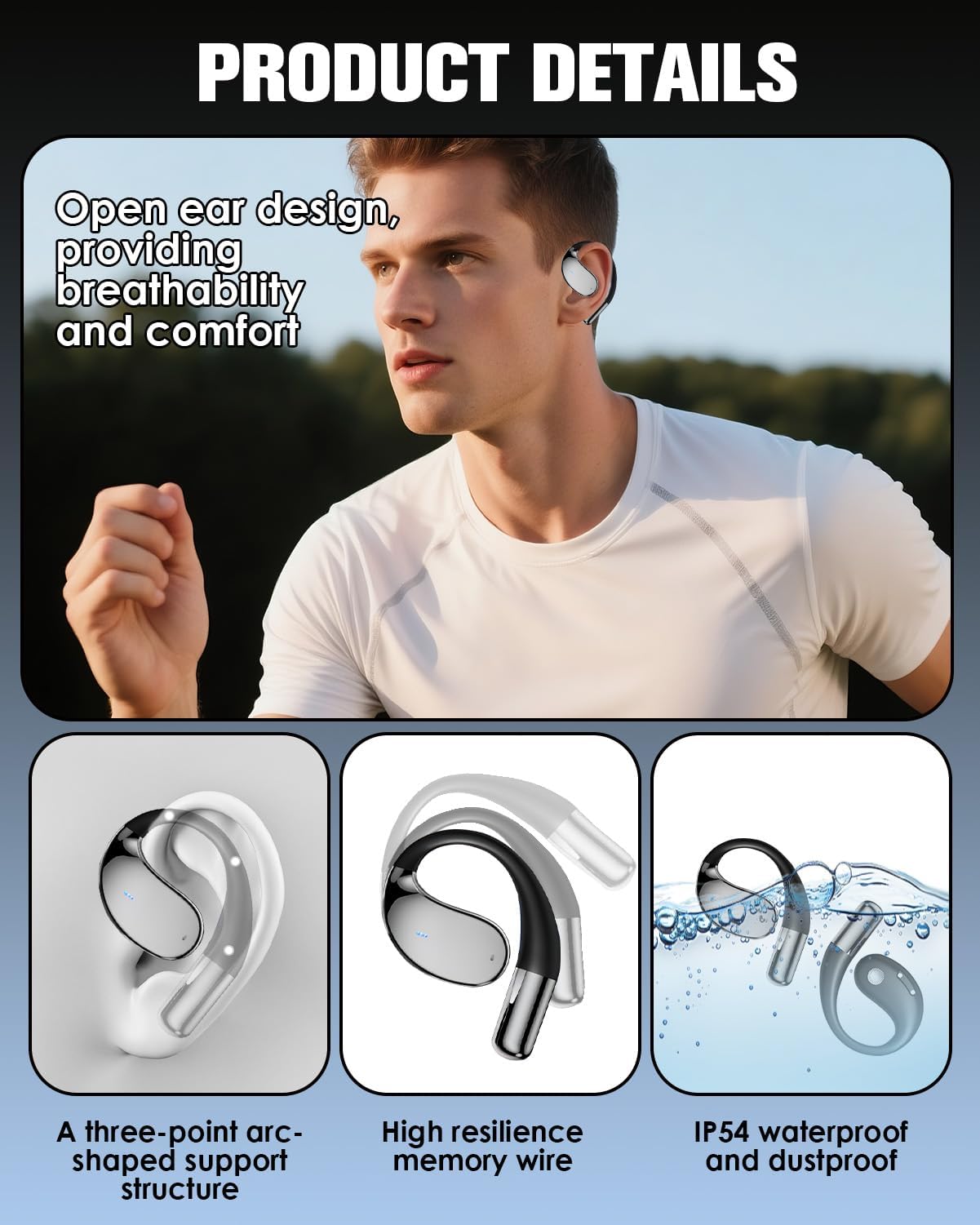 Auricolari Bluetooth Senza Fili Sport 40Hrs Auricolari Bluetooth 5.4 con Stereo HiFi 3D ENC Riduzione Rumore Mic Auricolari Sport Impermeabili IP54 Stereo con Cuffie Schermo LED Ganci Auricolari per