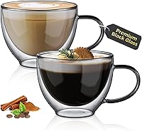 Vista 14 de ecooe Juego de 2 tazas de café de doble pared de 4 onzas, tazas de café de vidrio transparente con asa, taza de café aislada de borosilicato