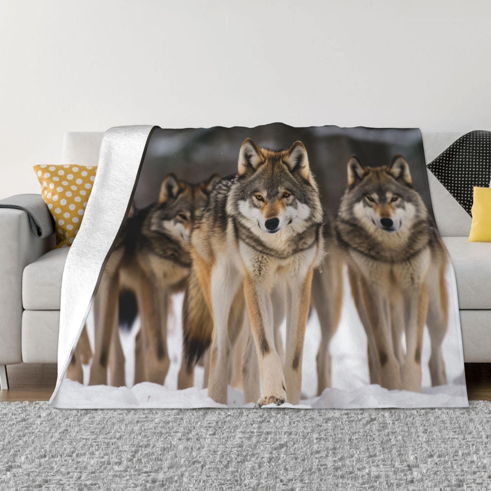 KLOPH Pack of Wolves Throw Blanket 60"x50" Flannel Fluffy Warm Blanket for Couch, Reversible Plush Blankets for Bed, Comfy Fuzzy Blanket for Sofa, Plush Lightweight-Blankets for All Season