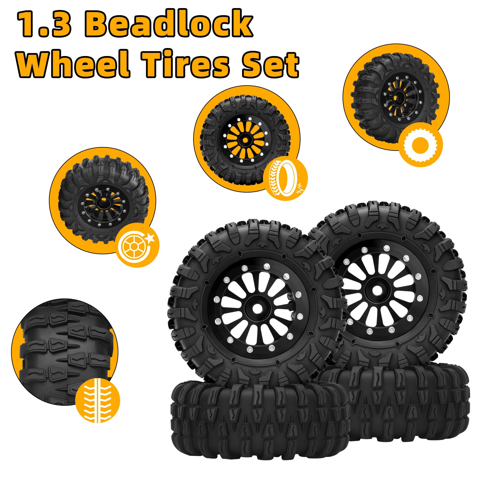 KEEDA Pneus et roues RC 57 mm, jante Micro Beadlock de 1,0 pour pièces de mise à niveau 1/18 TRX4M 1/24 RC Crawler Car Axial SCX24 FMS FCX24 (A, doré