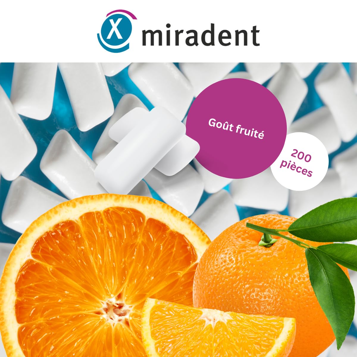 Miradent Chewing-gum dentaire au xylitol Pack économique 200 pcs goût Fruits frais sans sucre vegan