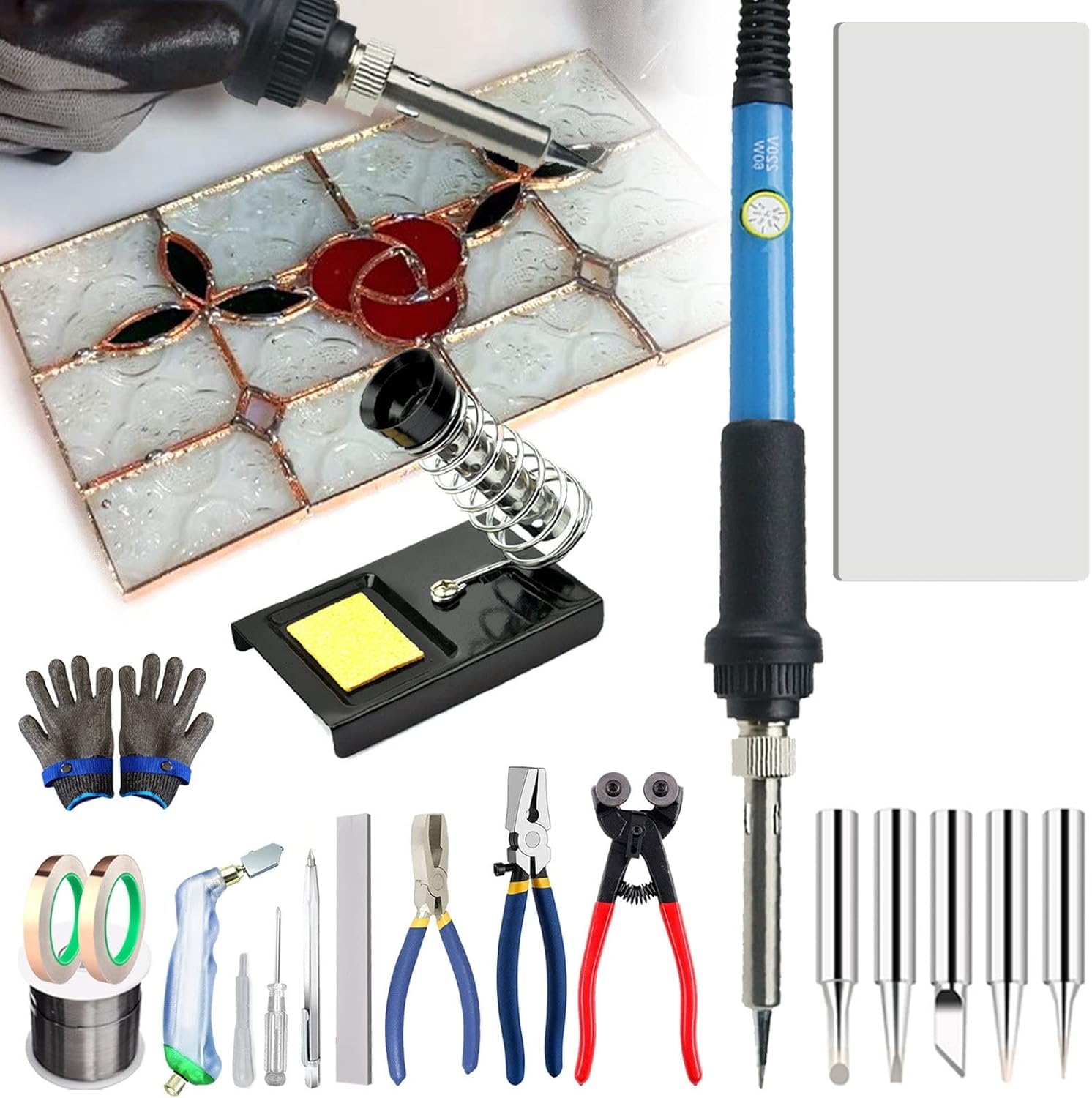 Set di strumenti per taglio e mosaico del vetro, kit professionale fai da te per lavori in vetro, inclusi utensili da taglio e saldatore