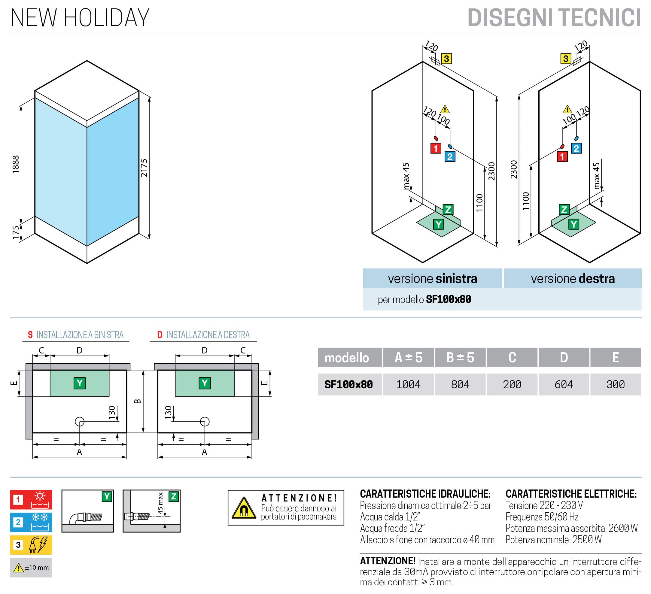 Novellini New Holiday SF hidromasaje con techo y alcachofa 100 x 80 cm cabina de ducha multifunción apertura fuelle reversible mezclador termostático cristal Aqua perfil plata altura 217,5 cm