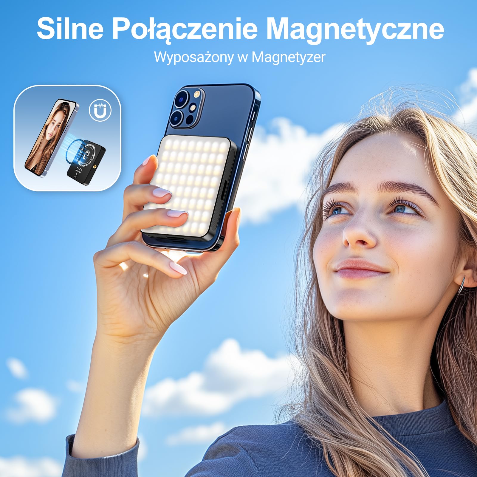 3000mAh 128 LED Światło Selfie Magnetyczna Lampka do Telefonu | 3 Trybami Światła i 10 Poziomami Regulowanej Jasności, Ładowalna Lampka do Telefonu, Tabletu, Wideo, Makijażu, TikTok