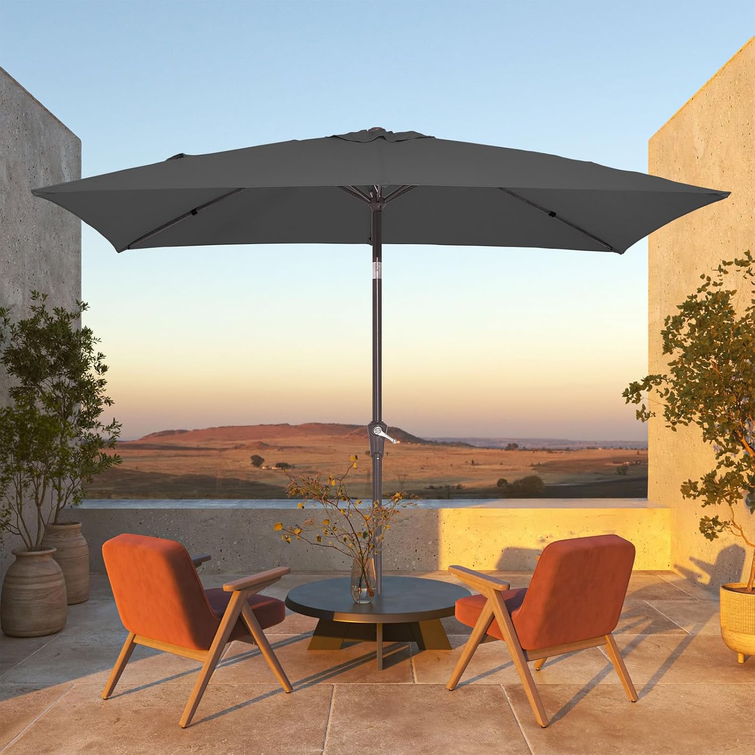 jearey 6.5x10 ft rectangular patio umbrellas rectangle outdoor umbrella with push button tilt and crank, market table umbrella 6 sturdy ribs uv protection for poolside garden backyard deck, gray 6.5x10ft gray