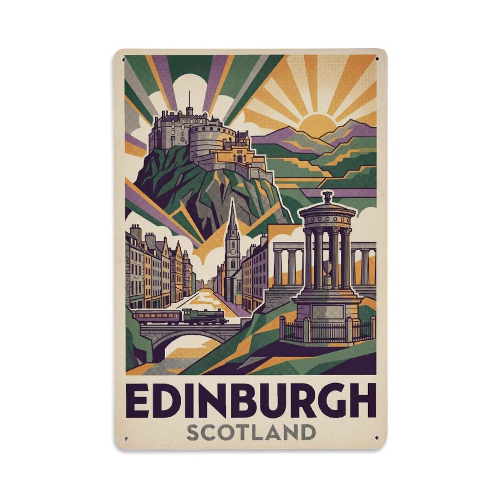 Travel Retro England Edinburgh Metal Tin Sign Plaque Wall Decor for Cafe, Club Bar, Office, Garden Metal Poster 8x12Inch