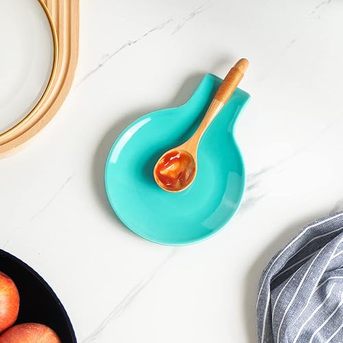 Miniatura 7 de Soporte de cuchara de cerámica, soporte de cuchara de cerámica de 5.5 pulgadas para estufa y encimera de cocina, soporte de utensilios azul claro,