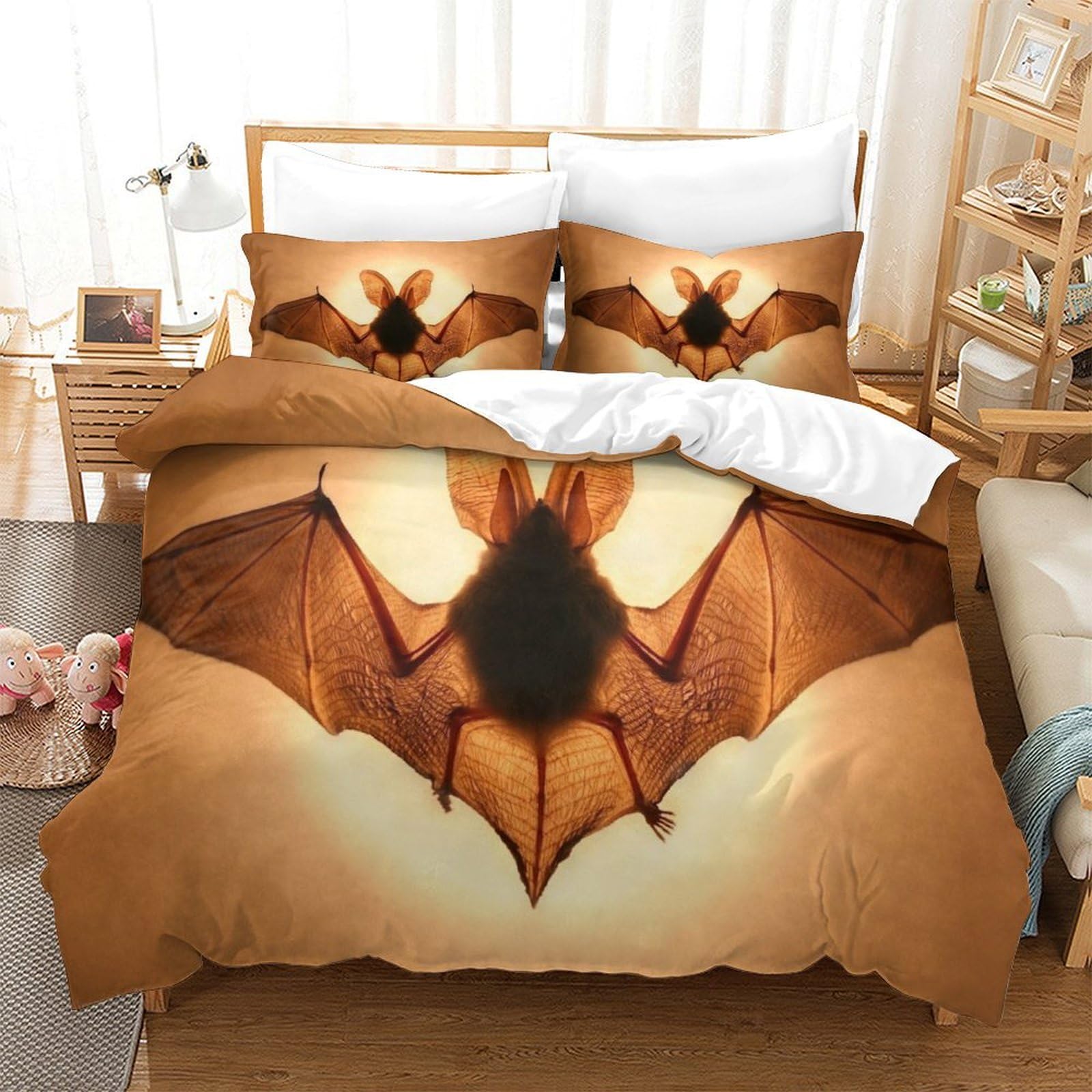 P1S9U7W5Y Realistic Bat 3D Printed Duvet Cover Set 3pcs Microfiber Bat Bedding Set SuperKing