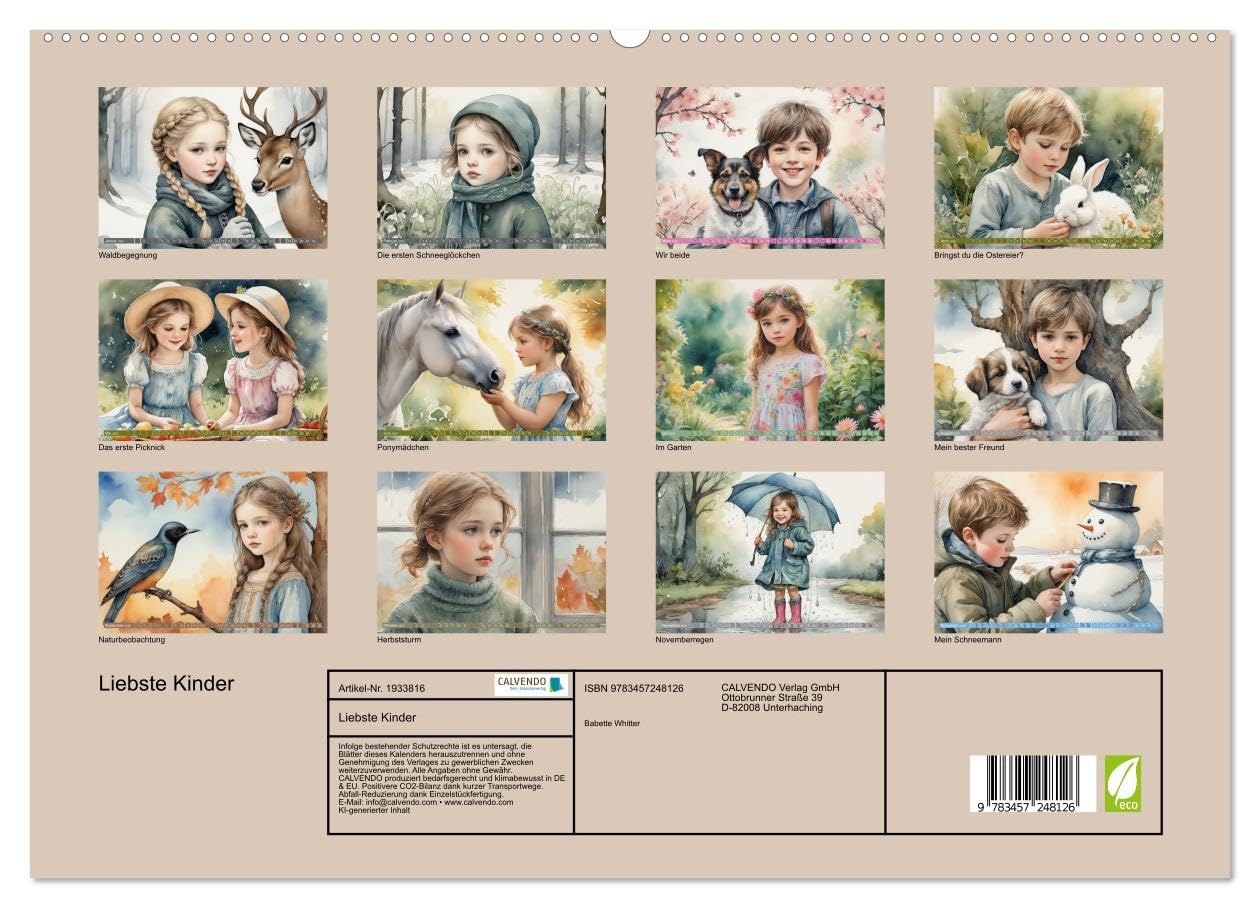 Liebste Kinder (hochwertiger Premium Wandkalender 2026 DIN A2 quer), Kunstdruck in Hochglanz: Schöne Aquarelle von unbeschwerten Kindern. (CALVENDO Menschen)
