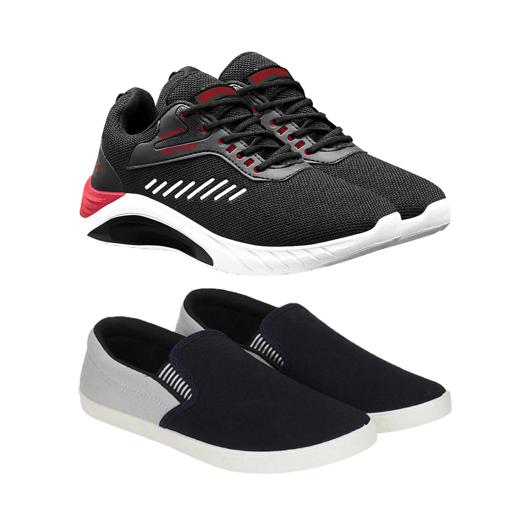 BRUTON Combo Pack of 2 Sport Running Shoes for Mens & Boys- Black:Grey : Size - 10 (B0CM9NB59G) Amazon Price History, Amazon Price Tracker