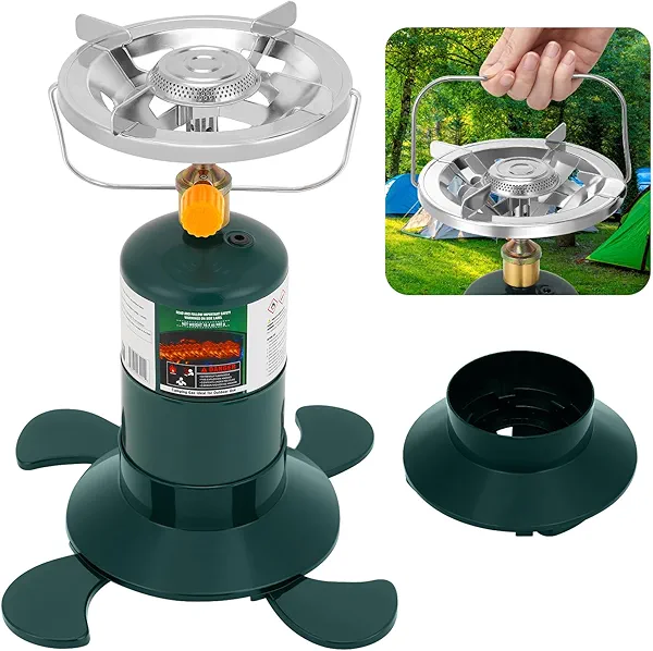 Camping Stove Propane, Portable Backpacking Cooker with Single Burner, Adjustable Flame, Foldable Base, Camp Stove Kit for Outdoor Cooking, Hiking, Emergency Essential (Fuel not Included)