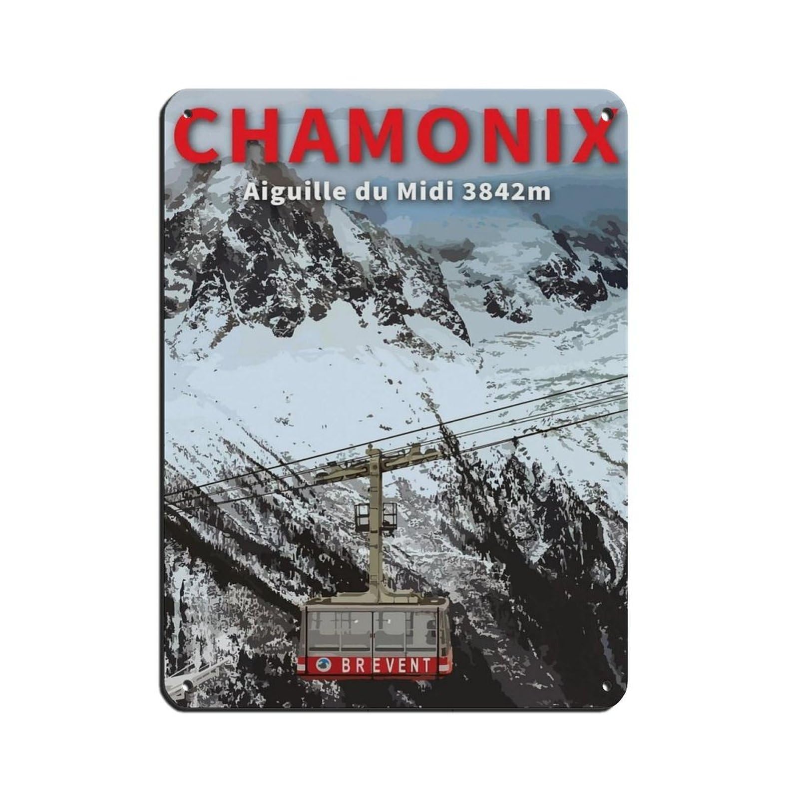 Chamonix Travel Poster, France Poster Tin Sign Vintage Metal Pub Club Cafe Bar Home Wall Art Decoration Poster Retro 12x16inch(30x40cm)