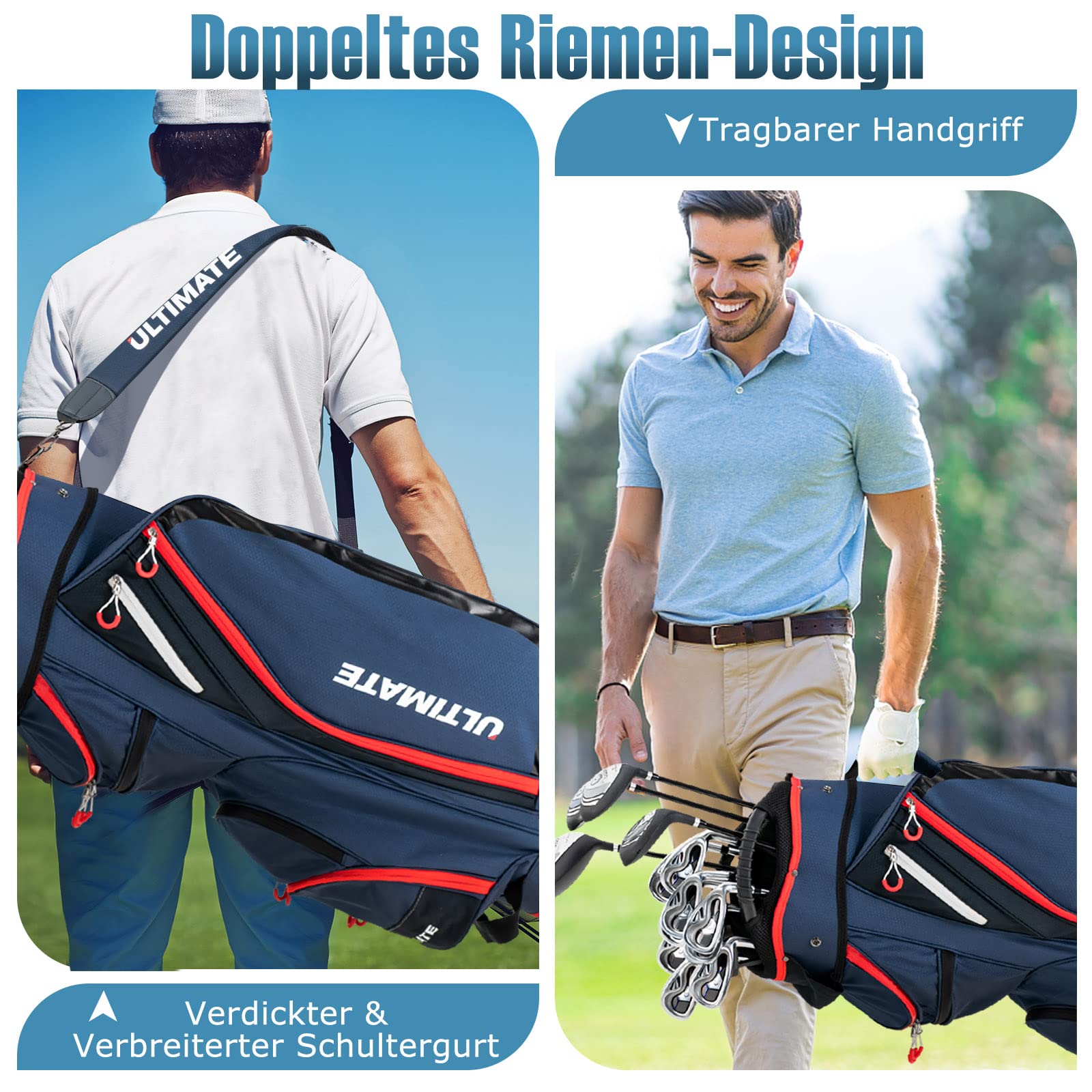 GYMAX Golftasche für bis zu 14 golfschläger, Wasserabweisende Golf-Standtasche mit Regenfülle & Starke Basis, Golfreisetasche mit Griff & Rückengurt, für die Driving Range und Executive Kurse