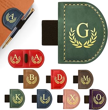 Personalized Leather Magnetic Bookmark with Pen Holder, Custom Bygone Mark Bookmark with Pen Holder, Custom Bookmarks with 26 Letters for Reading Women, Men, Teachers, Book Lovers?Green?G?