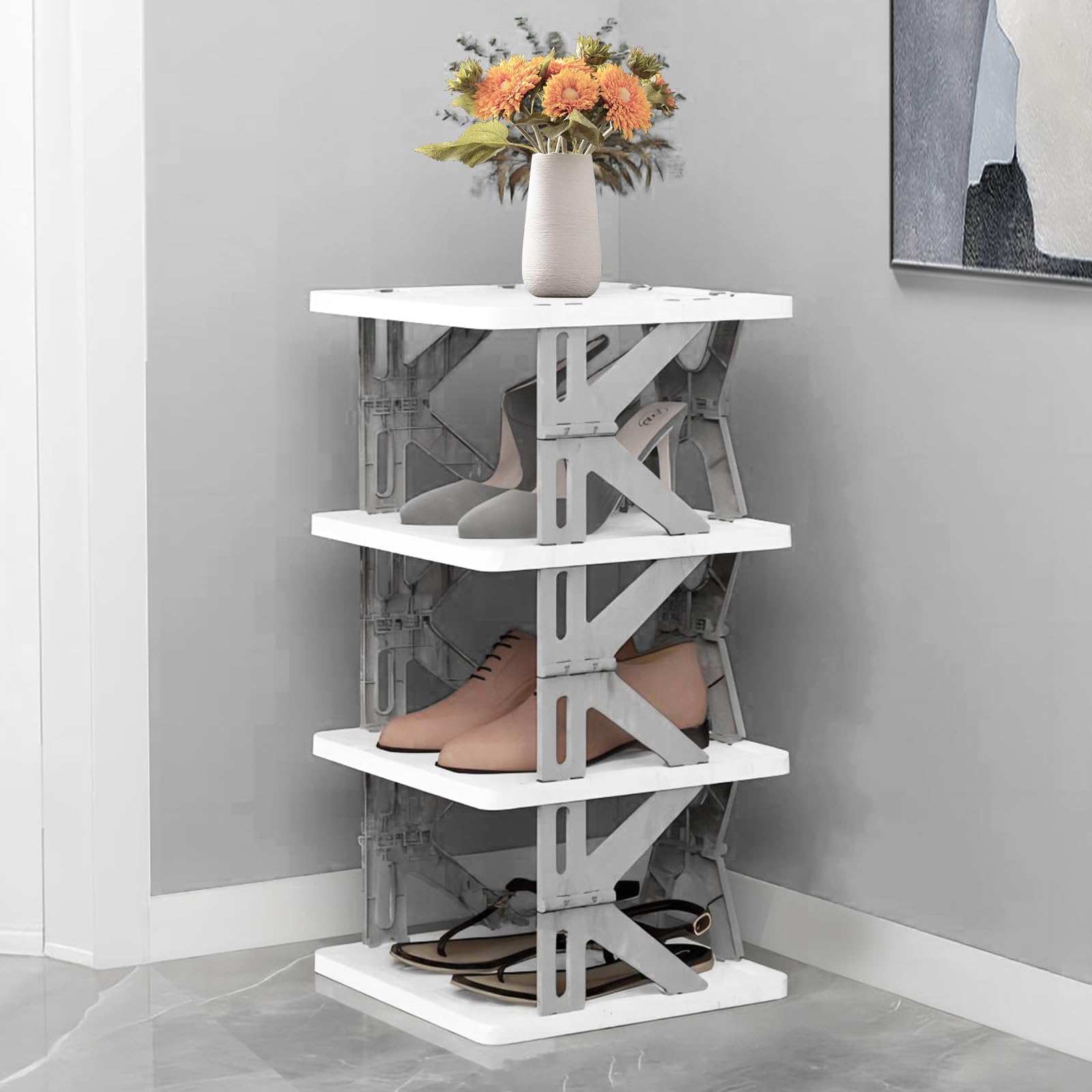 Foldable Shoe Rack, Collapsible Shoe Rack, 4 Tier Folding