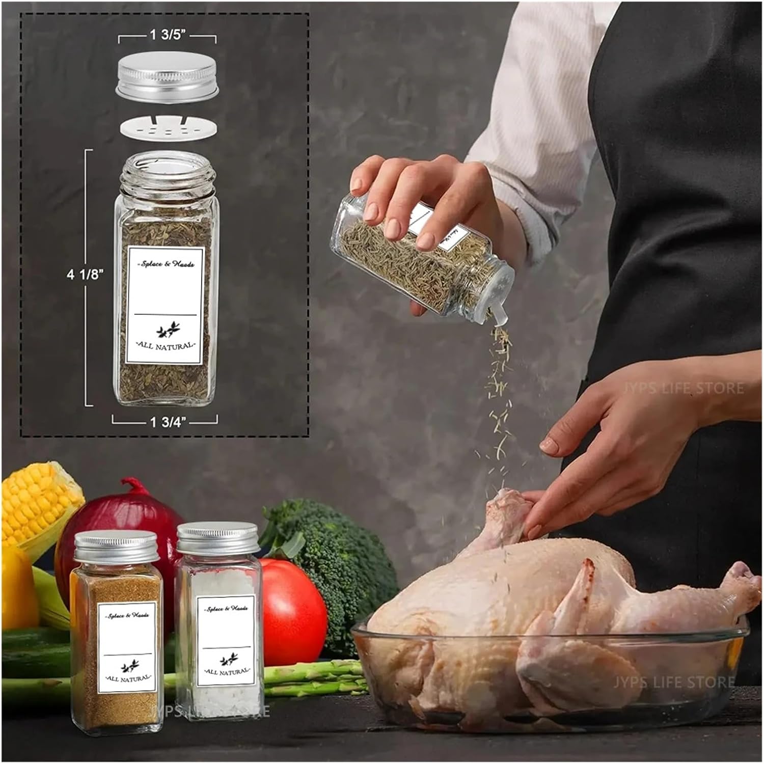 12Pcs Glass Spice Jars With Lids Salt Pepper Shaker Seasoning Containers Organizer Kitchen Jar Set