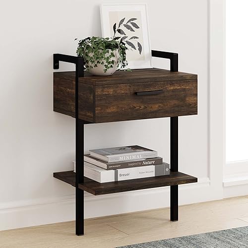 Nathan James Accent Nightstand Side or End Table with Storage, Nutmeg/Black