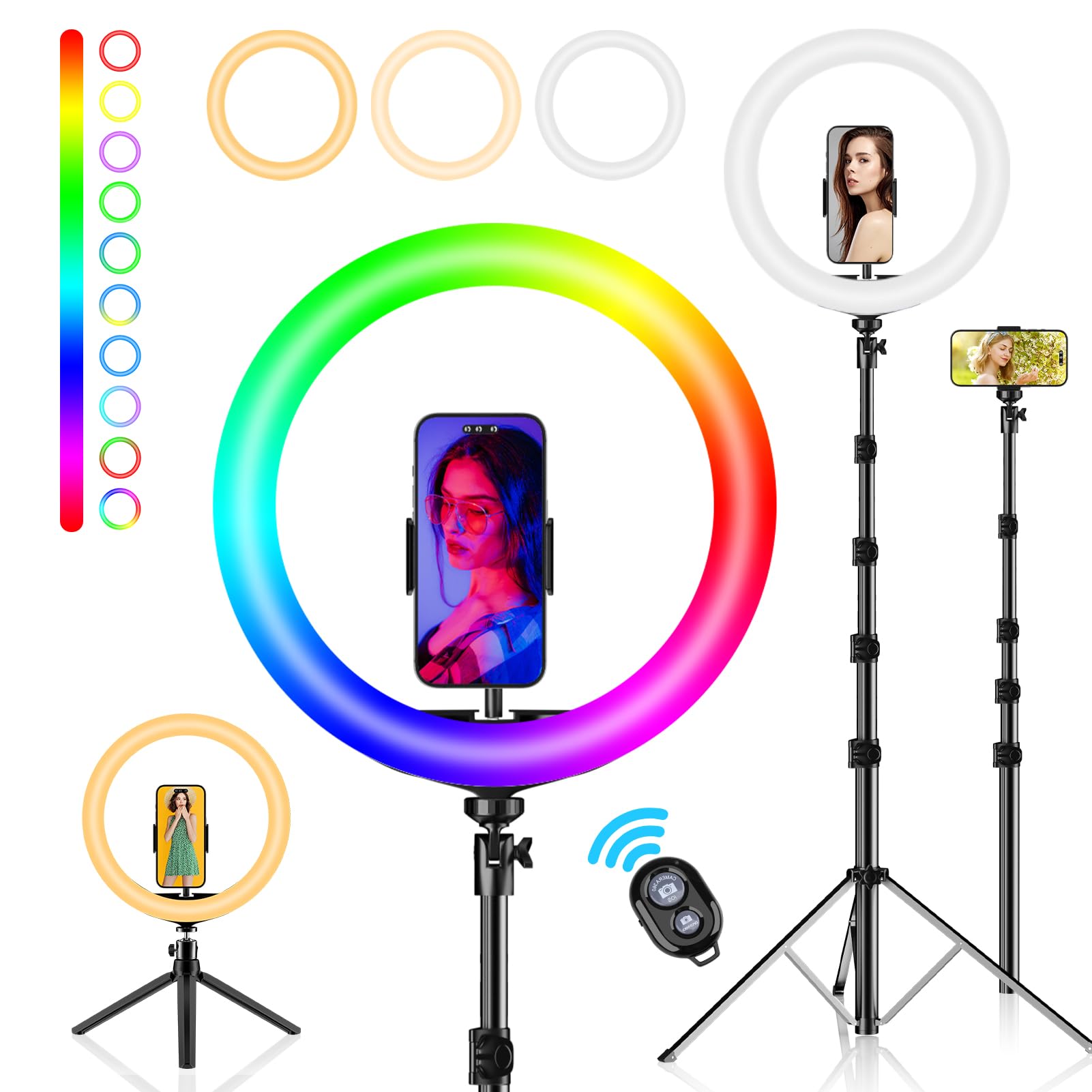 Photo 1 of 12" Selfie Ring Light with 73" Extendable Tripod Stand: PEYOU Desk Selfie Lights 38 Color Modes, Upgrade 3 in 1 Dimmable Adjustable Speed Ring Light for Makeup/TIK Tok/YouTube
