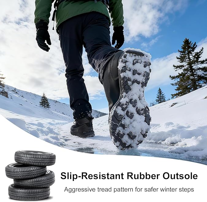 HUMTTO Men's Snow Boots - Waterproof Warm & Non-Slip Lightweight Fur Lined Winter Boots, For Cold-Weather Hiking, Daily, Working, Trails, and More 8 Black