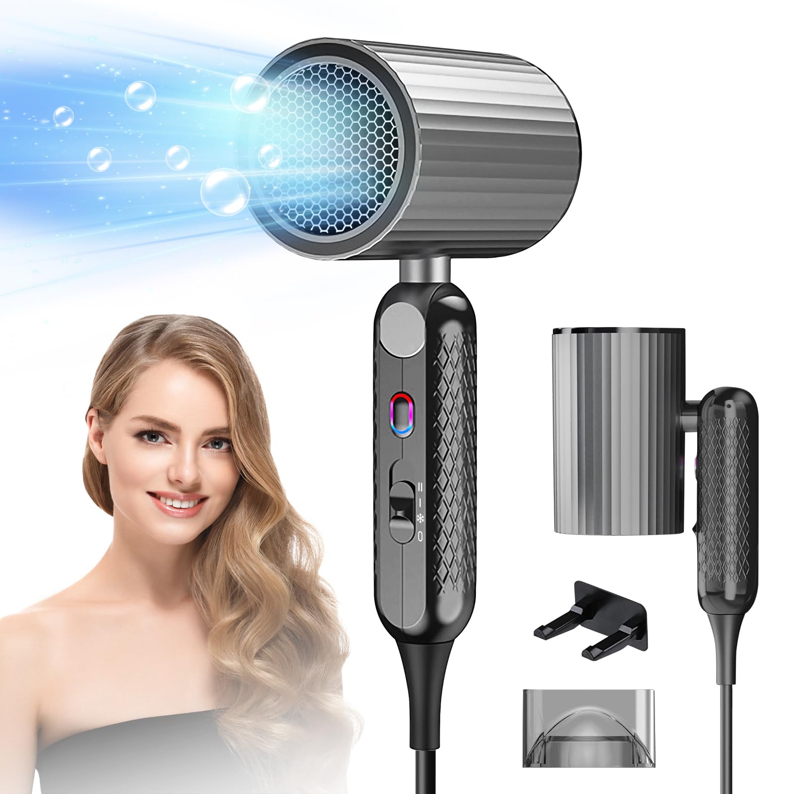BelonLink Secador de Pelo Profesional, 1800W Secadores de pelo Plegable, Secador de Viaje Iónico, Secador de Viaje, 1 Concentradores, 3 Temperaturas 2 Velocidades, para Doméstico y de Salón