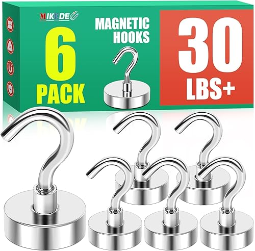 MIKEDE Ganchos magnéticos N52 para cabinas de cruceros, ganchos magnéticos de alta potencia de 30 libras, resistentes, imanes fuertes con ganchos