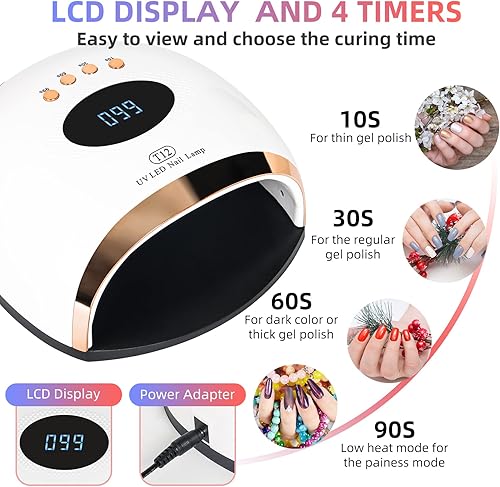 Miniatura 2 de Lámpara de uñas de 158 W LED UV lámpara de uñas con pantalla LED de 4 ajustes de tiempo fuente de luz doble 45 piezas secadoras de uñas para uñas y
