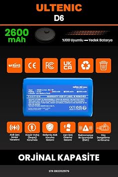 Ultenic D6 Robot Süpürge Uyumlu 2600mAh Yedek Batarya