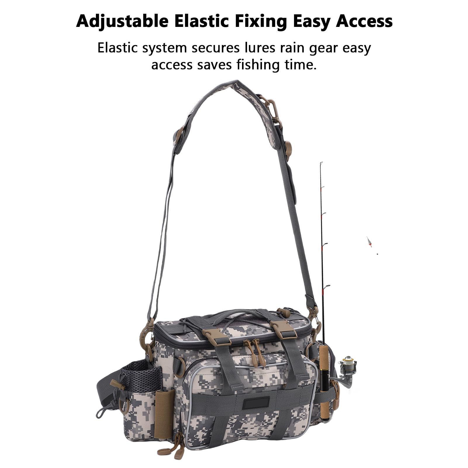 Borsa per attrezzatura da pesca con 2 scatole portaoggetti, borsa a tracolla impermeabile con cinghie regolabili, organizer per 23 vassoi per esche, ganci e accessori per attrezzi da pesca