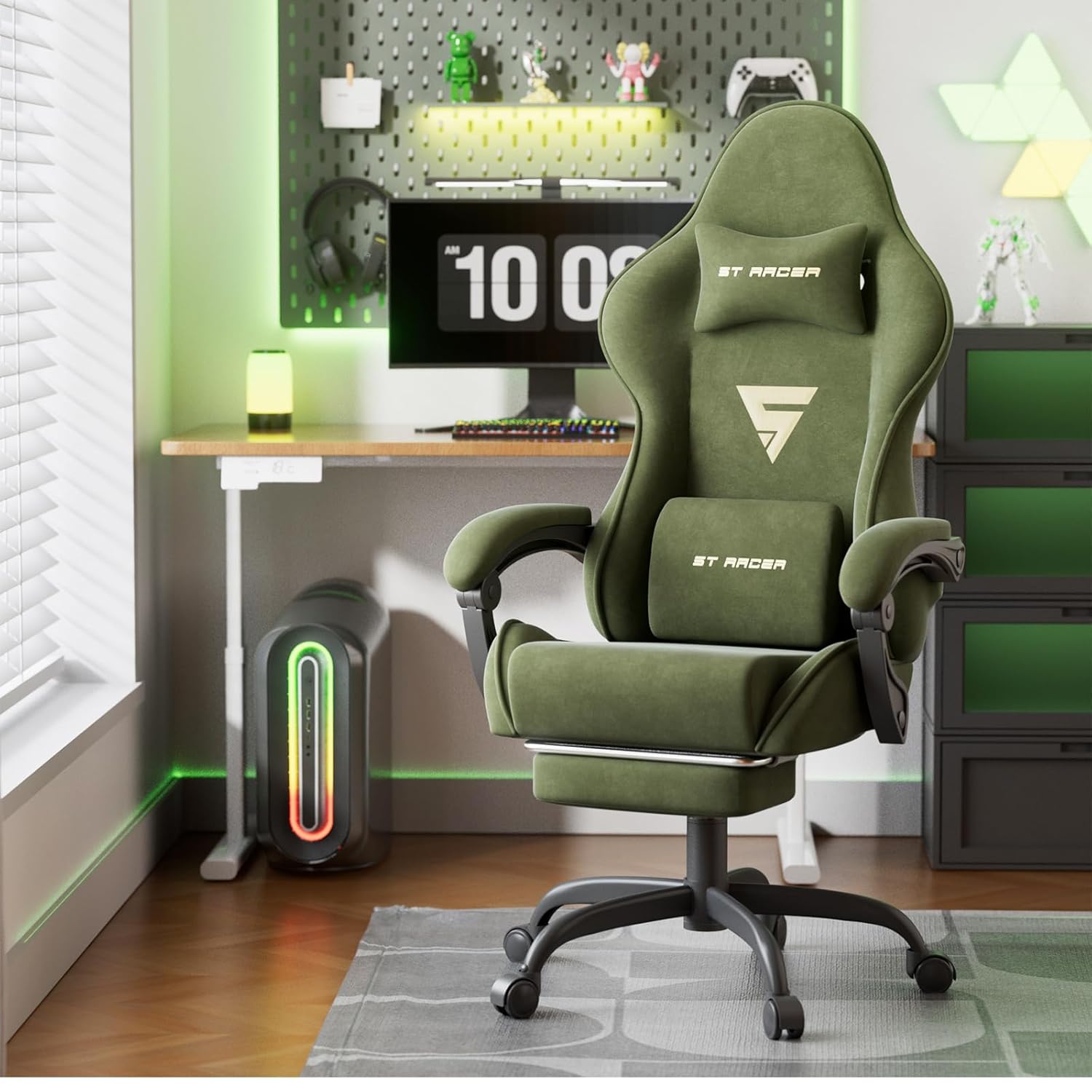 Furgana Velvet Fabric Fabric Ergonomic Gaming Close Footrests & Massage, High Back Reclining Computer Gamer Chair For Adult, Suitable for Racing Style PC Video Game Chair Home Office (Green) Furgana Velvet Fabric Fabric Ergonomic Gaming Close Footrests & Massage, High Back Reclining Computer Gamer Chair For Adult, Suitable for Racing Style PC Video Game Chair Home Office (Green)