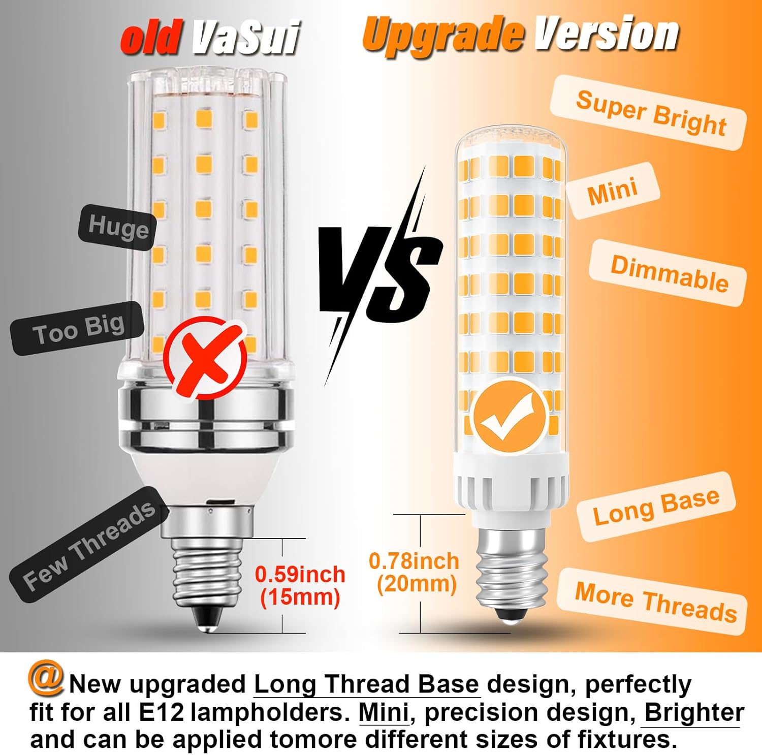 E12 100W Dimmable Replacement LED Candelabra Bulbs C7 3000K Warm White 10W 1000 Lumen T6 LED Chandelier Light Bulbs for Ceiling Fan Pendant Lighting Salt Lamp, 6 Pack