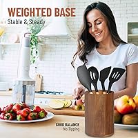 Vista 4 de Homeries Soporte para utensilios de madera de acacia para decoración de encimera de cocina, organizador de utensilios de cocina, organizador