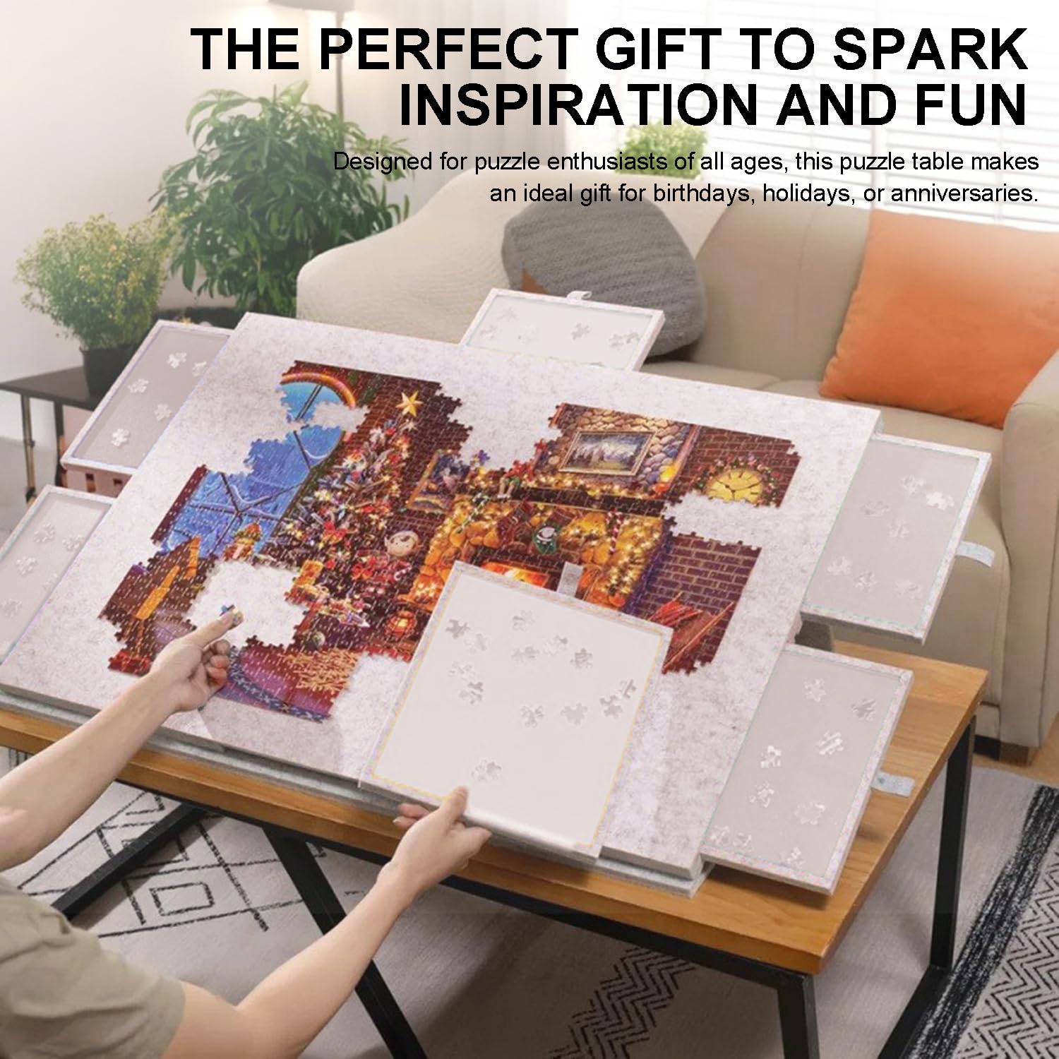 Tavola Pieghevole Per Puzzle Con Supporto e Copertina 2 In 1,Mesa Rompecabezas De 1000 Piezas,Tablero Portátil Con 6 Cajones,Placa De Cubierta Plegable,Fieltro Ligero,Para Adultos y Niños,Kaki