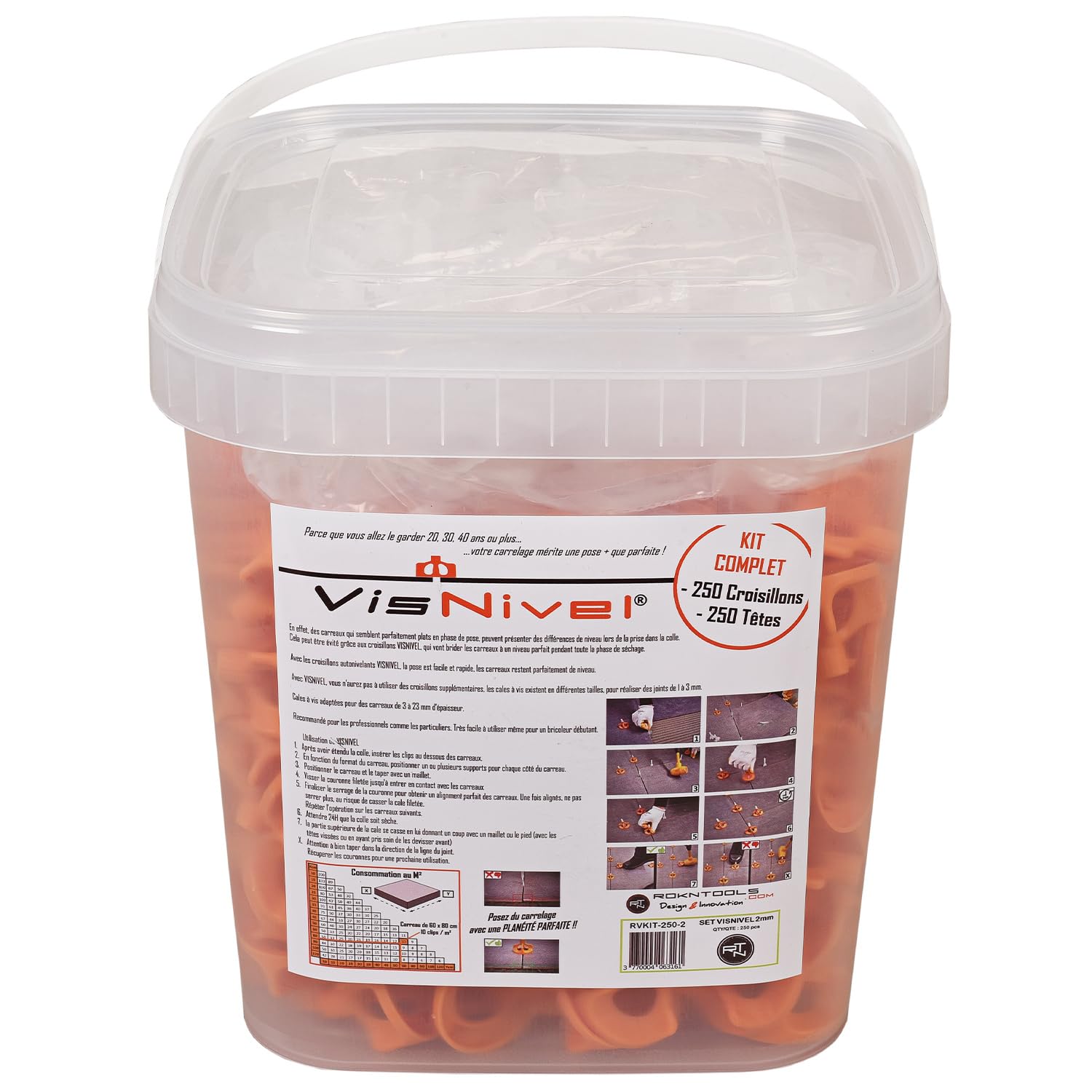 Set complet de croisillons autonivelants 2 mm Visnivel®, 250 pcs (3-23 mm) - ROKNTOOLS