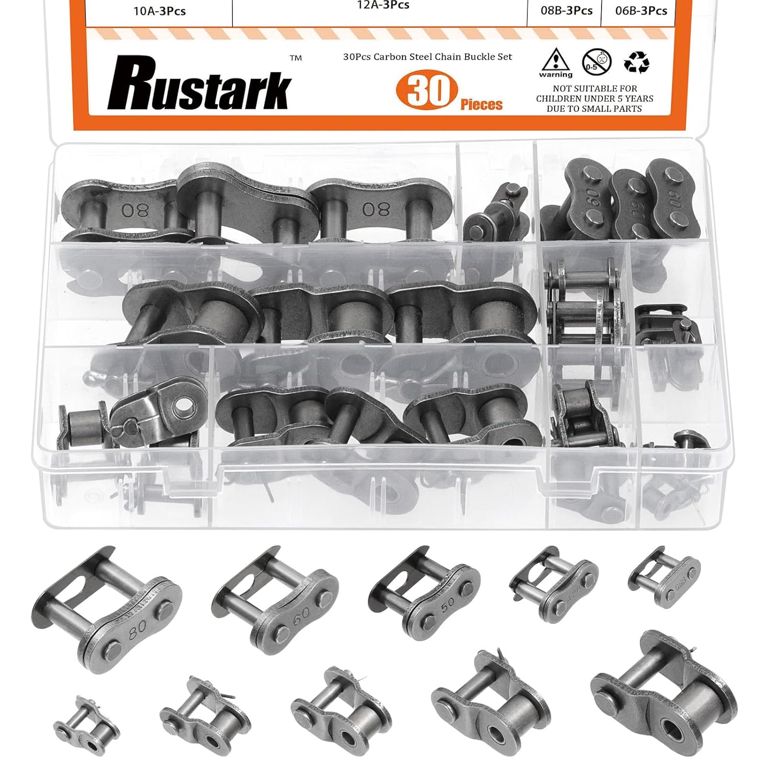 30Pcs 2 Styles Roller Chain Connecting Links Assortment Kit Carbon Steel Master Connector Link Bike Chain Link Connector for Bicycle Agricultural Machine