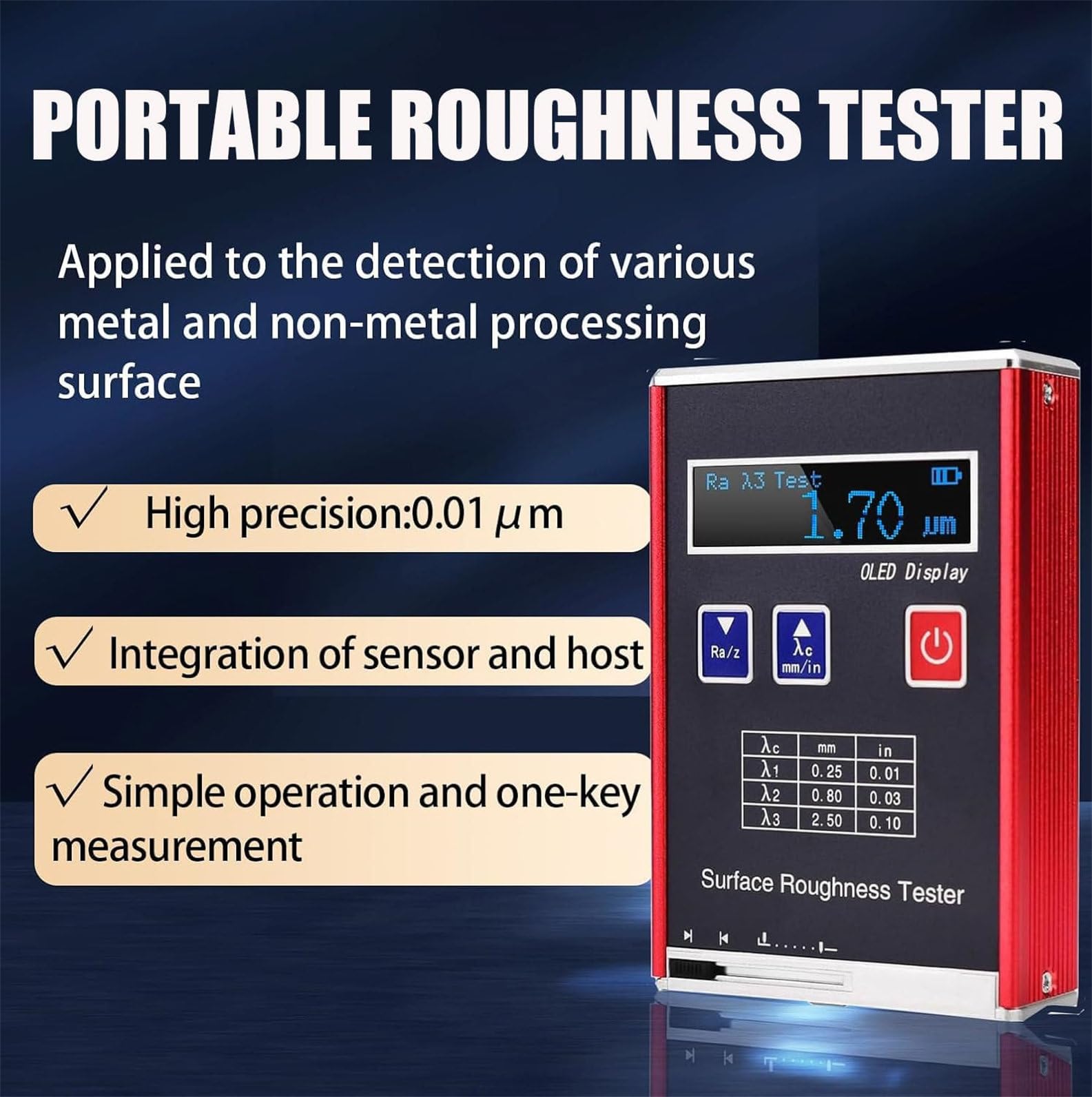 Medidor De Rugosidad Superficial para Mediciones De Alta Precisión, Rango De Medición: Ra/Rq 0,05~15,0 μm, Rz/RT 0,1~50,0 μm, Herramienta De Inspección De Piezas con Pantalla LED