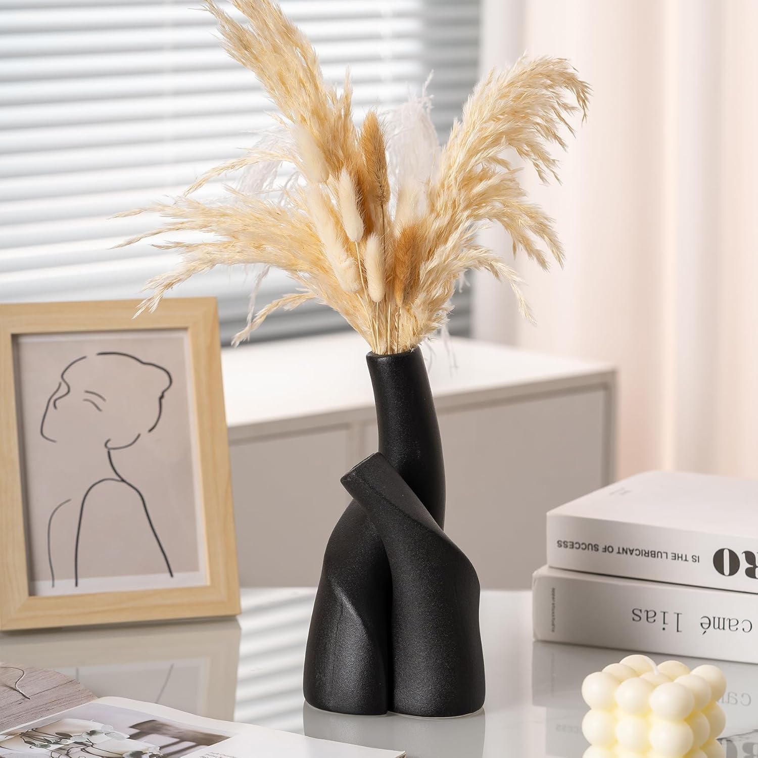 Noevay Black Vase -2Pack Minimalist Decor vase?Irregular Ceramic vase in Modern Style?Modern vase are Suitable for Dining Table Decor, Kitchen Islands,Living Rooms,bedrooms,Offices (Matte Black)