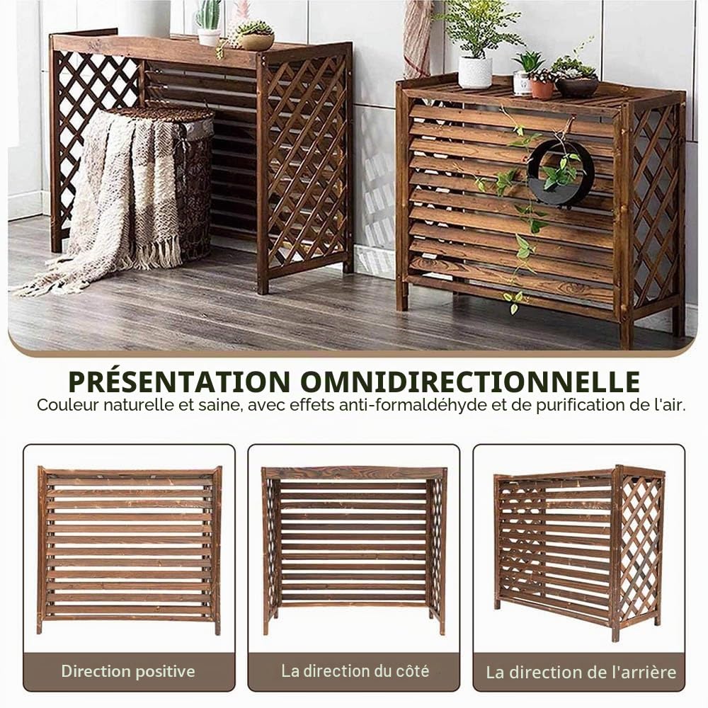 Cache Climatiseur Exterieur Bois Massif Cache Pot sur Pied pour Jardin Ou Balcon, Couverture De Climatiseur pour Climatiseur, Climatisation Cadre Décoratif(S)