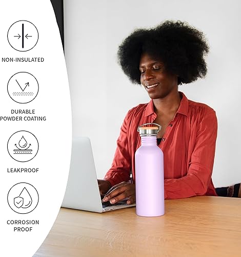 Miniatura 3 de Bambaw Botella de Agua de Acero Inoxidable, Botella de Agua Morada, Botella de Acero Inoxidable Sin Aislamiento de 1 Litro, Botella Deportiva de 1