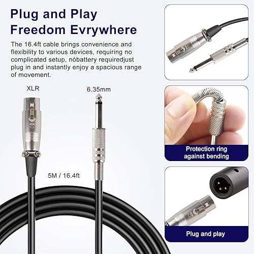 Miniatura 5 de LyricLoom Micrófono profesional con cable para cantar, micrófono dinámico vocal de mano de metal, micrófono con cable e interruptor de 16.4 pies,