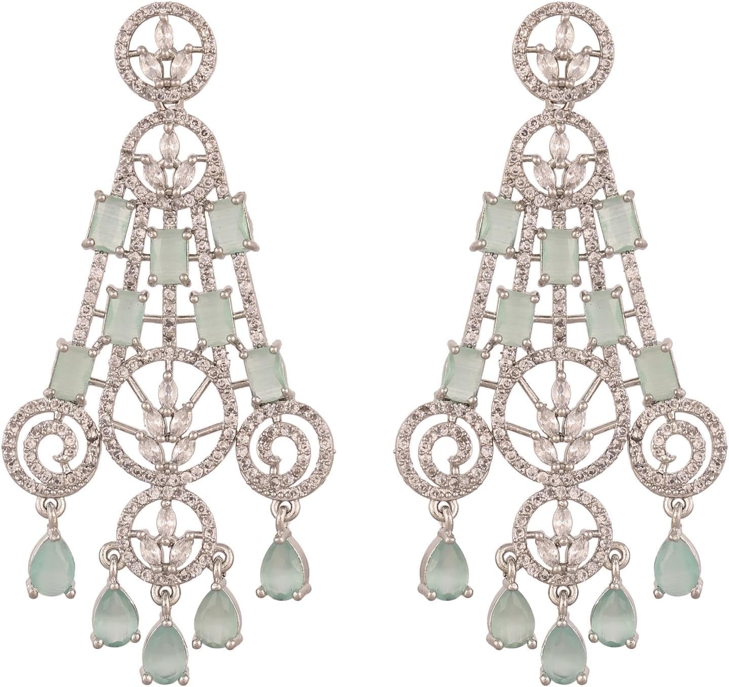 Ratnavali Jewels Silver Plated Cubic Zirconia Dangle Drop Chandelier Earrings For Women Statement Jewelry Wedding Brides