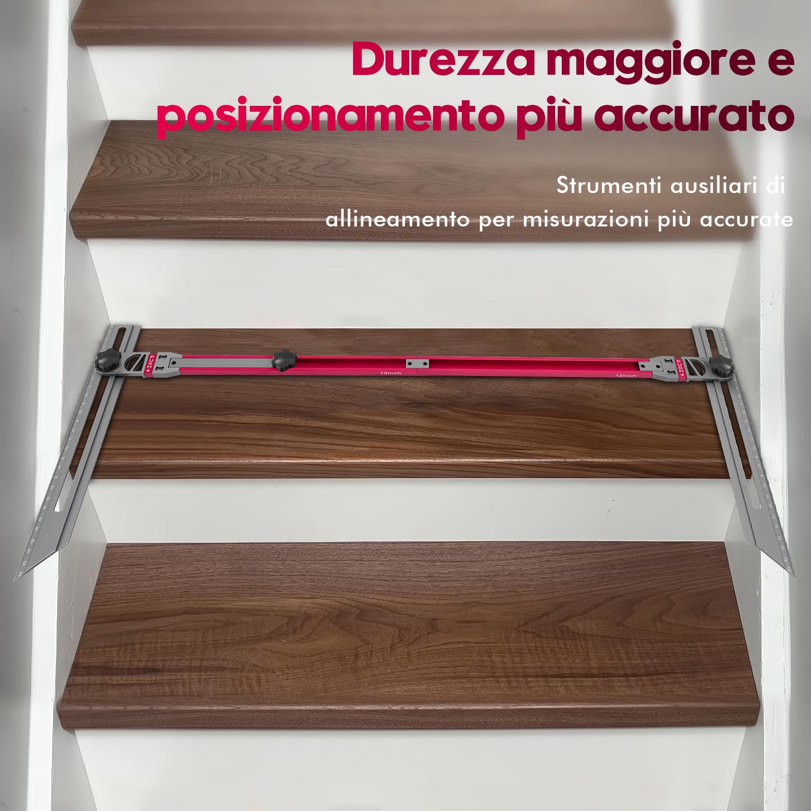 Strumento di Misurazione per Gradini, Strumento per Misuratori di Gradini per Scale con Indicatore di Angolo e Scala per Scale Pads e Partizioni (Lunghezza Regolabile da 17,9 a 50,9 Pollici)