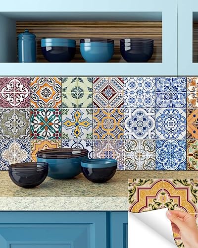 Miniatura 4 de Mi Alma Backsplash - Juego de 24 calcomanías para azulejos de despegar y pegar, calcomanías auténticas para azulejos de baño y cocina, calcomanías