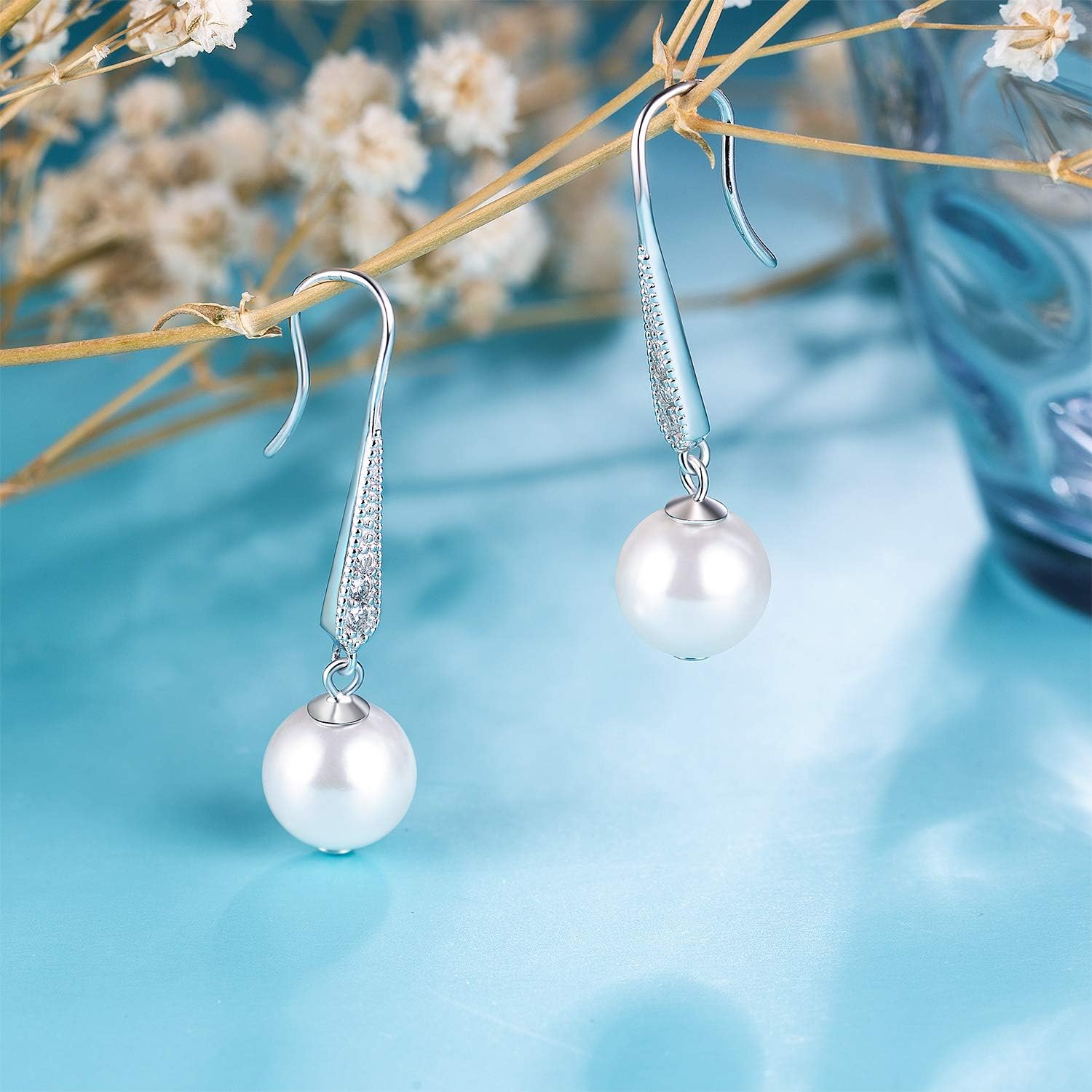 ASHLI JENA Pearl Earrings 925 Sterling Silver Pearl Earrings for Women Drop Dangle Earring for Women - Image 4