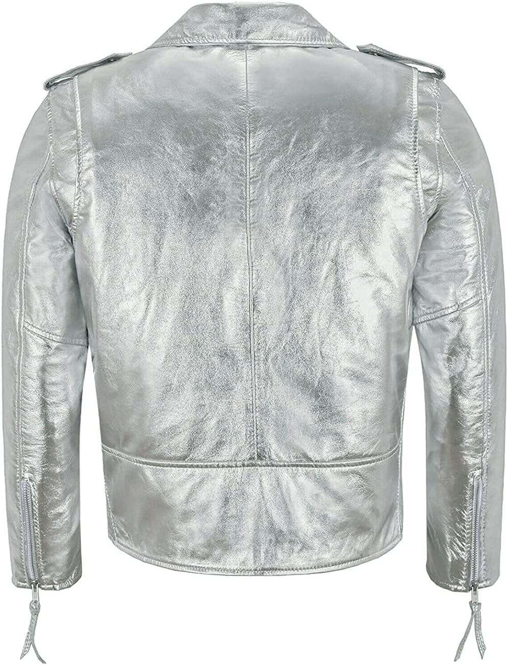 Mens Silver Foiled Metallic Leather Jacket - Brando Motorcycle Biker Leather Jacket