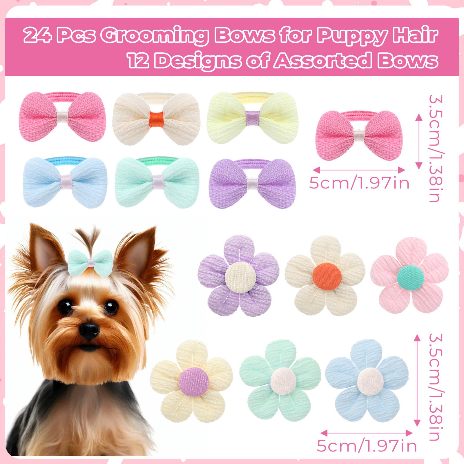 LLOUSSAK 24Pcs Cute Flower Dog Hair Bows with Rubber Bands, Dog Bows Small Size Puppy Pet Hair Flower Accessories for Puppies(Multicolor)