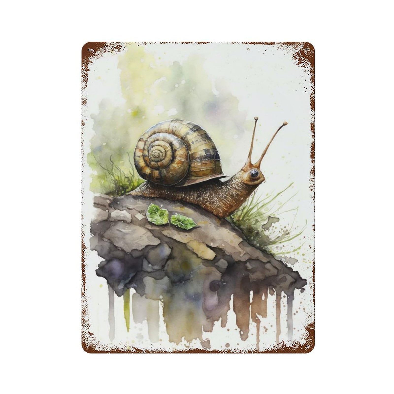 Snail Art Watercolor Retro Metal Sign 15.7"x11.8", Classic Wall Plaque for Garage, Pub Or Kitchen